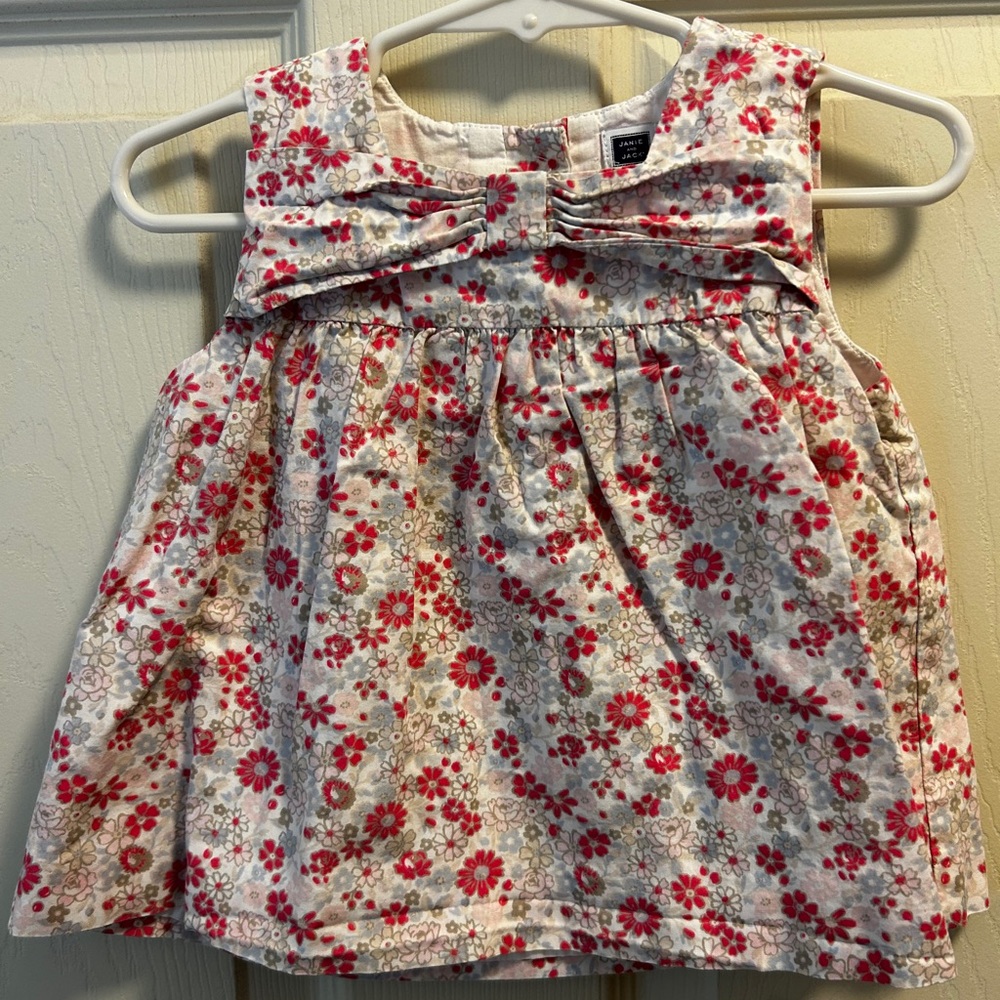 Janie and Jack summer cotton baby top in pink floral 18-24 months